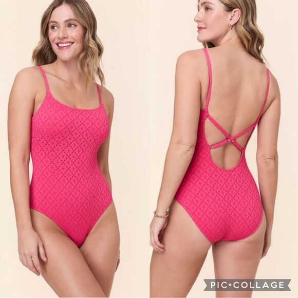 Andie The Jetties One Piece Swimsuit Womens Medium Begonia Style AO600 Eyelet - Picture 1 of 7